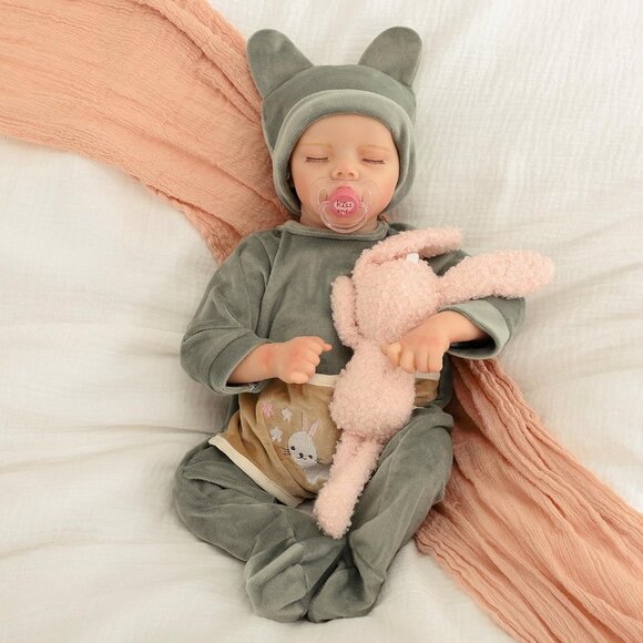 💫 Reborn Baby Dolls Green Soft Vinyl Limbs Cloth Body Poseable Close Eyes Kids - Picture 3 of 7